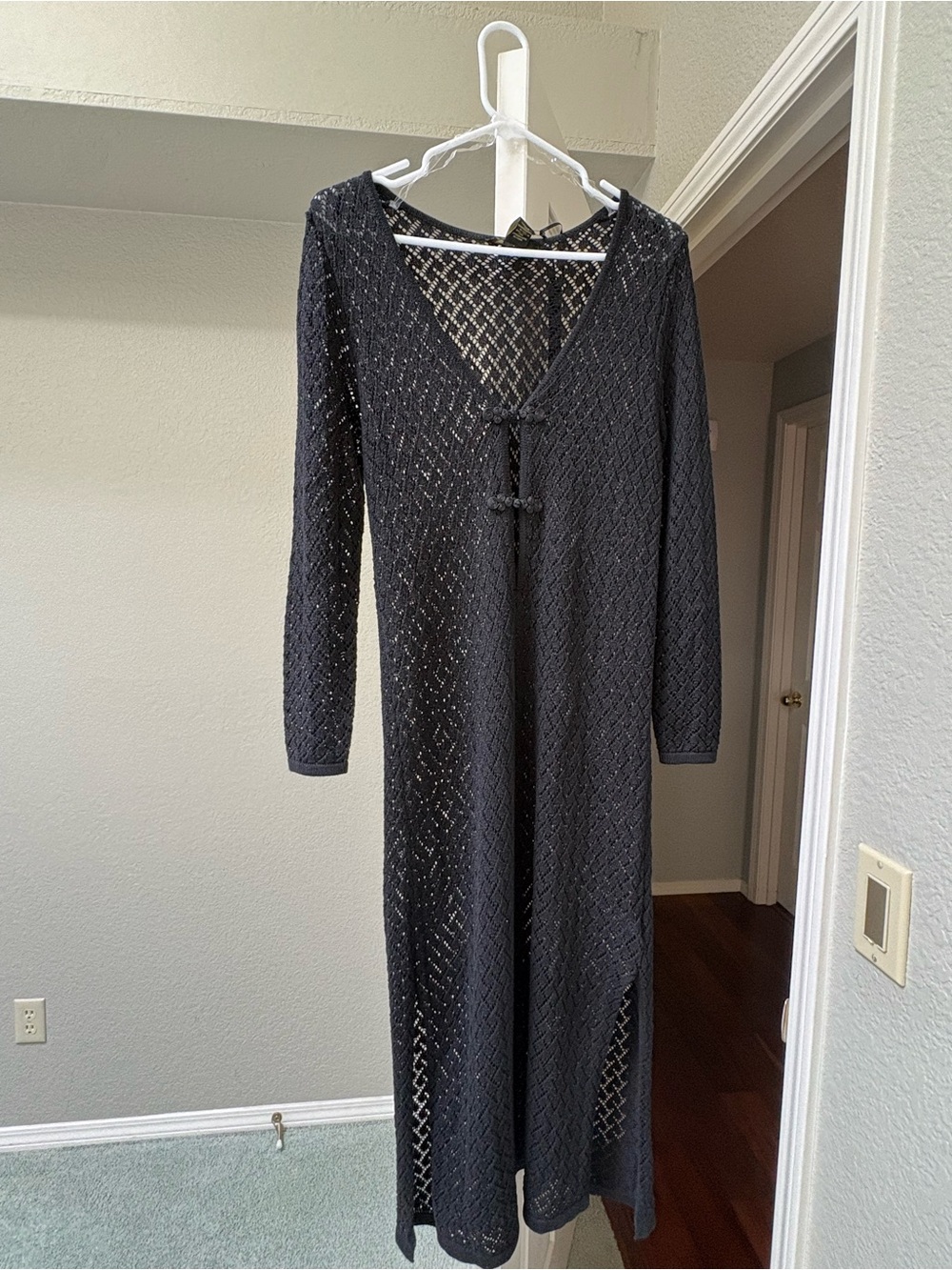 House of Harlow 1960 Black Open-Knit Long Sleeve Maxi Dress/ Beach Cover Up